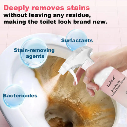 Bathroom Cleaning Foam Spray (10.58 oz) — Long-Lasting Rose Scent; Removes Hard Water Stains, Toilet Grime, and Soap Scum from Various Surfaces