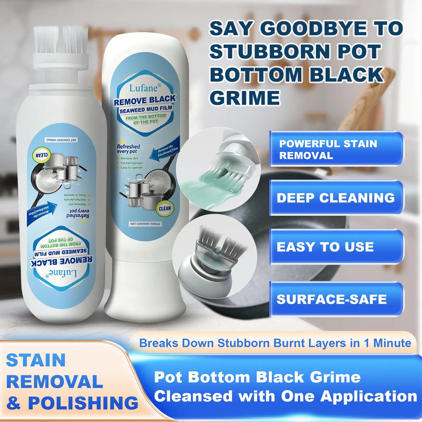 Pot Bottom Black Stain Remover Seaweed Mud Mask Stain Remover Stainless Steel Stain Remover Kitchen Heavy Grease Remover Powerful Grease and Grime Cleaner Blackened Residue Remover