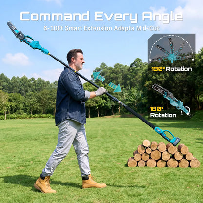 SEESII 2-in-1 Cordless Pole Saw & Mini Chainsaw, 16ft Reach, 2 Batteries, Tree Trimming & Pruning