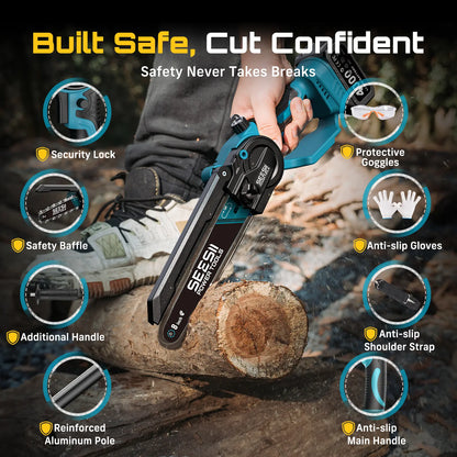 SEESII 2-in-1 Cordless Pole Saw & Mini Chainsaw, 16ft Reach, 2 Batteries, Tree Trimming & Pruning