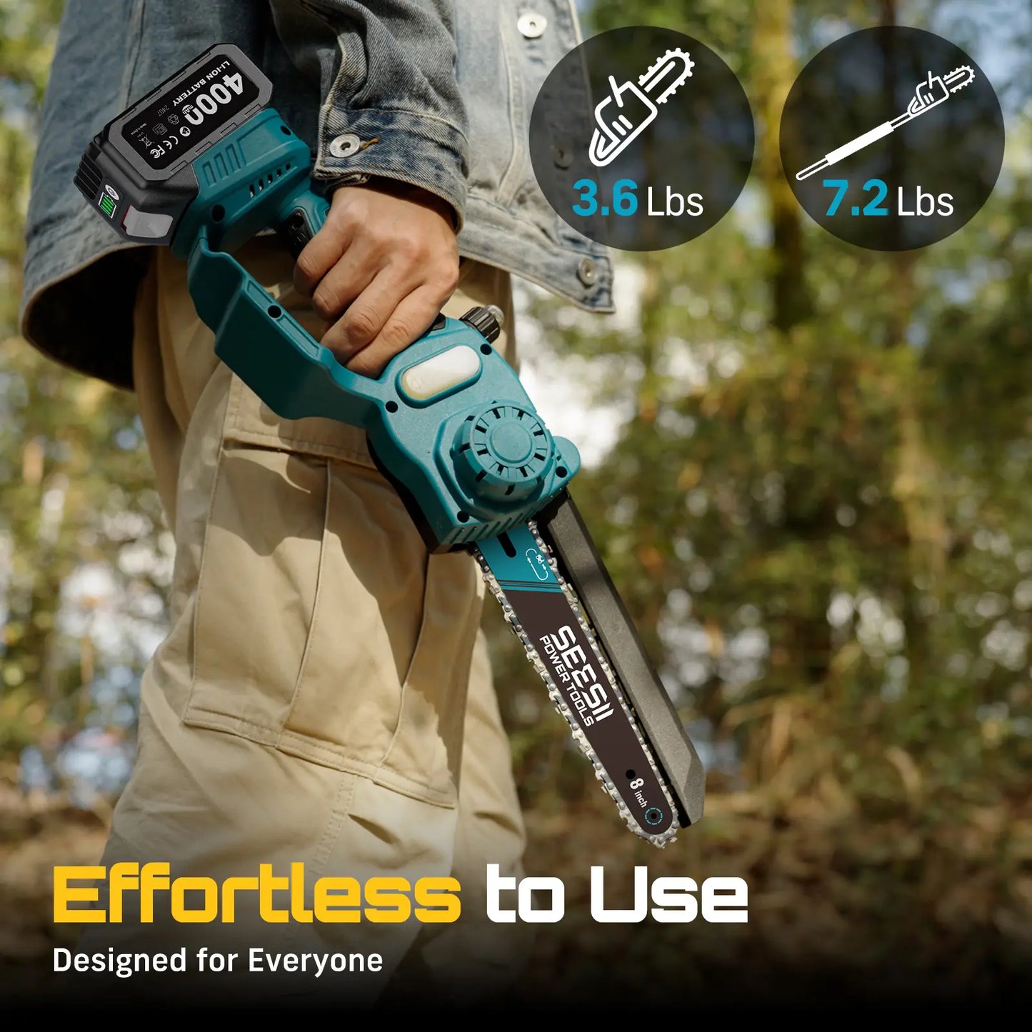 SEESII 2-in-1 Cordless Pole Saw & Mini Chainsaw, 16ft Reach, 2 Batteries, Tree Trimming & Pruning