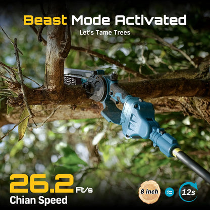 SEESII 2-in-1 Cordless Pole Saw & Mini Chainsaw, 16ft Reach, 2 Batteries, Tree Trimming & Pruning